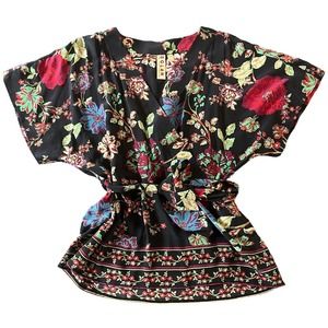 Anthropologie Dolan 100% Silk Floral Faux Wrap Top Women’s Size Small